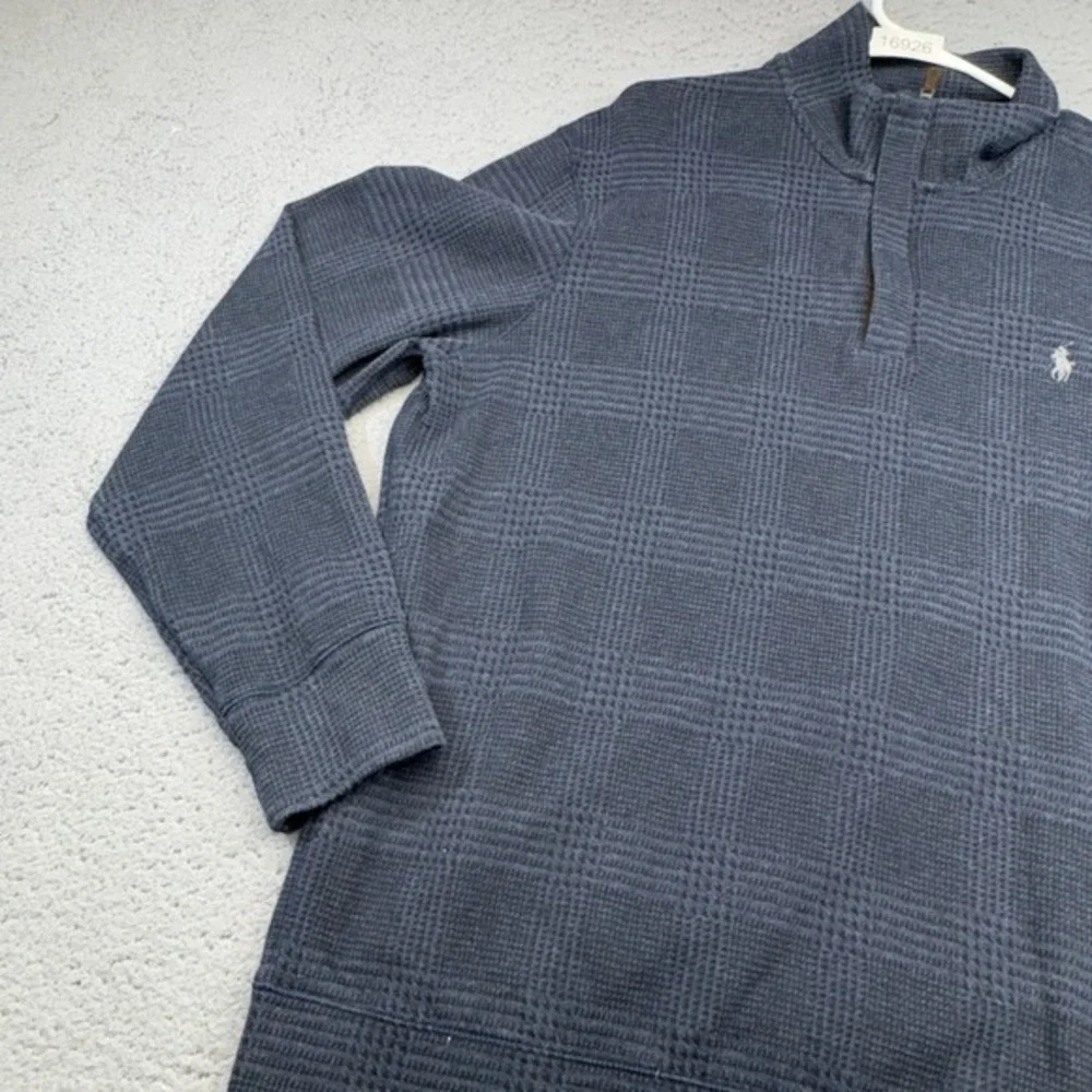 Polo Ralph Lauren Sweater Mens‎ Small Blue Glen Check Waffle-Knit Mock 1/4 Zip